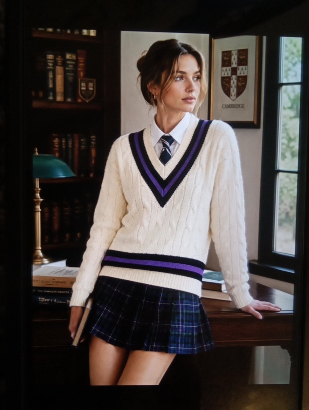 Ryder&amis Cambridge Pure New Wool Sweater Preppy Cable Knit Collegiate Xs